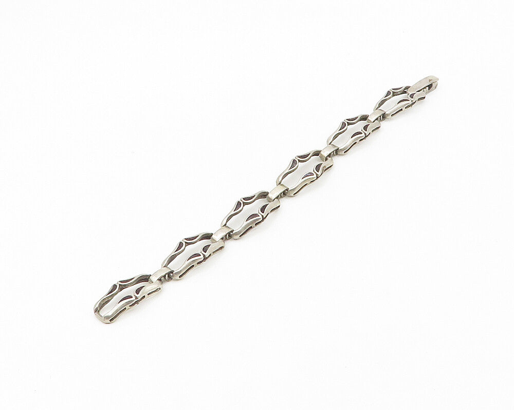 925 Sterling Silver  Vintage Shiny Smooth Cutout Bar Chain Bracelet  BT7163