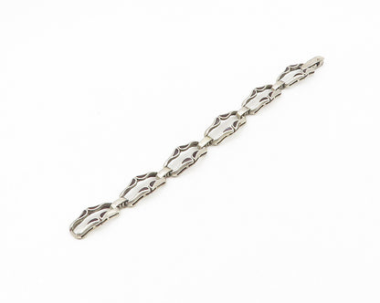 925 Sterling Silver  Vintage Shiny Smooth Cutout Bar Chain Bracelet  BT7163