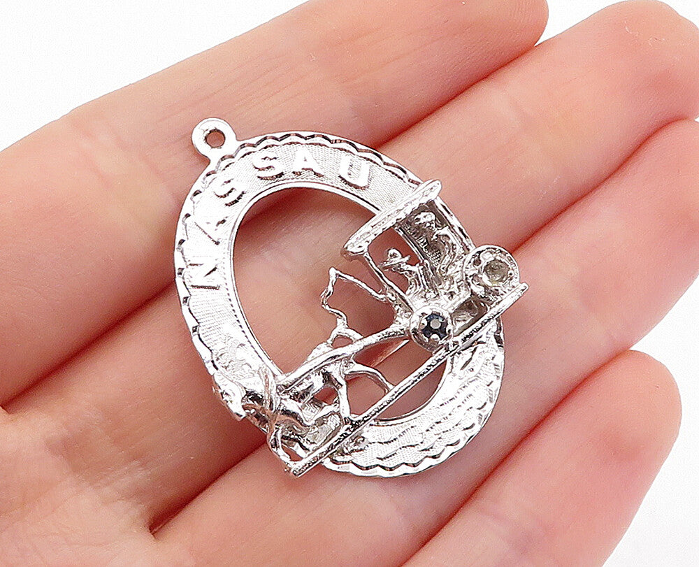 CREA 925 Sterling Silver  Vintage Blue Topaz Horse & Carriage Pendant  PT3741