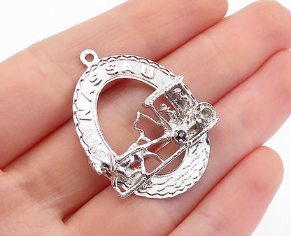 CREA 925 Sterling Silver  Vintage Blue Topaz Horse & Carriage Pendant  PT3741