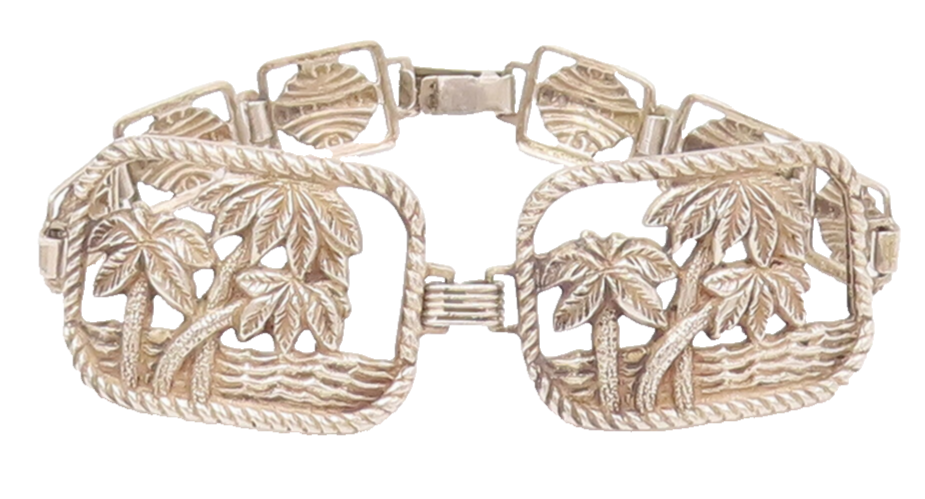 925 Sterling Silver Vintage Beach Frame Cutout Clip Lock Bracelet  BT9849