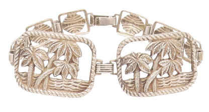 925 Sterling Silver Vintage Beach Frame Cutout Clip Lock Bracelet  BT9849