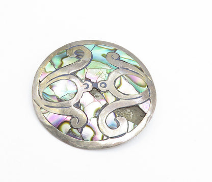 MEXICO 925 Sterling Silver  Vintage Abalone Shell Pattern Brooch Pin  BP2803
