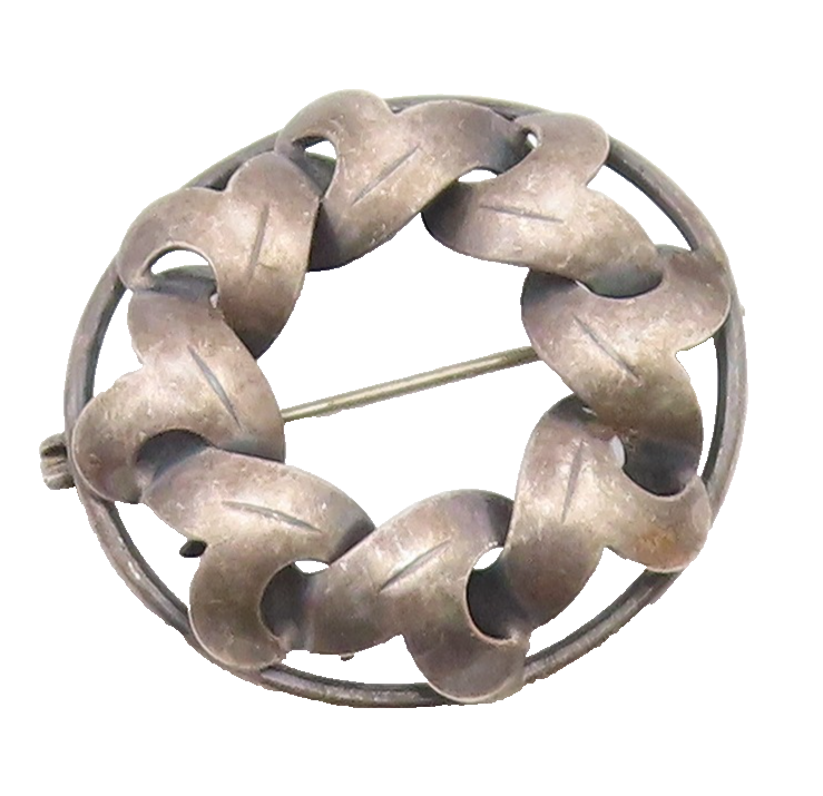DENMARK 925 Sterling Silver  Vintage Dark Tone Floral Wreath Brooch Pin BP8482