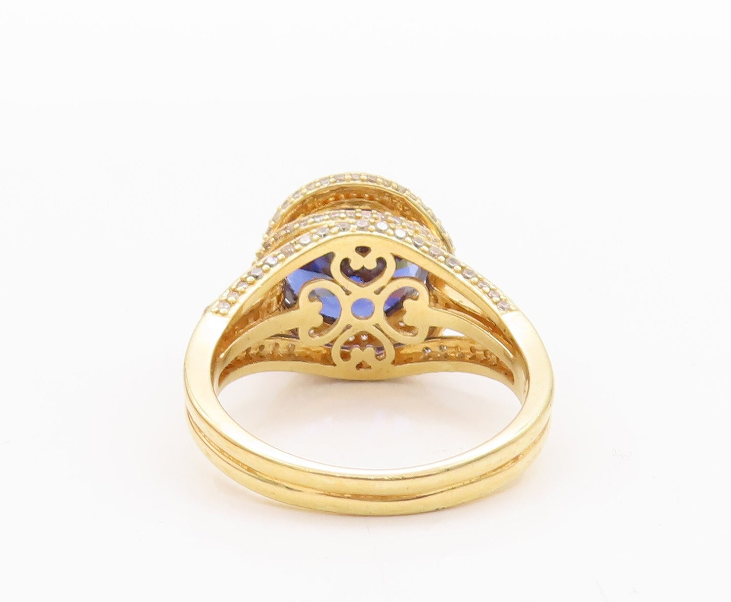 925 Sterling Silver Vintage Ring Gold Plated Two Tone Sapphire  Sz 11.5  RG28829