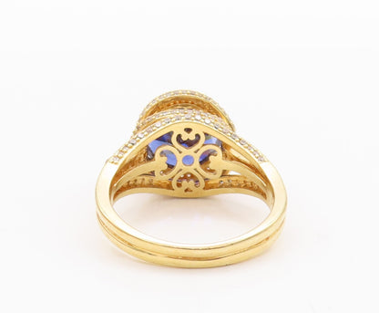 925 Sterling Silver Vintage Ring Gold Plated Two Tone Sapphire  Sz 11.5  RG28829