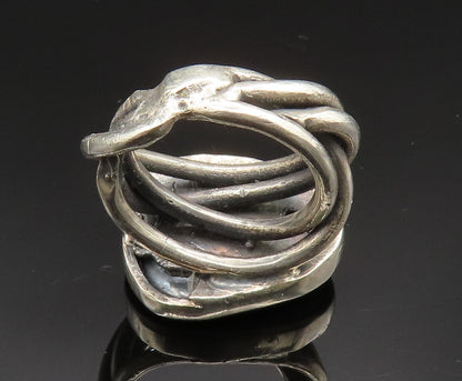925 Silver  Vintage Hematite Brutalist Crisscross Shank Ring Sz 8  RG24867