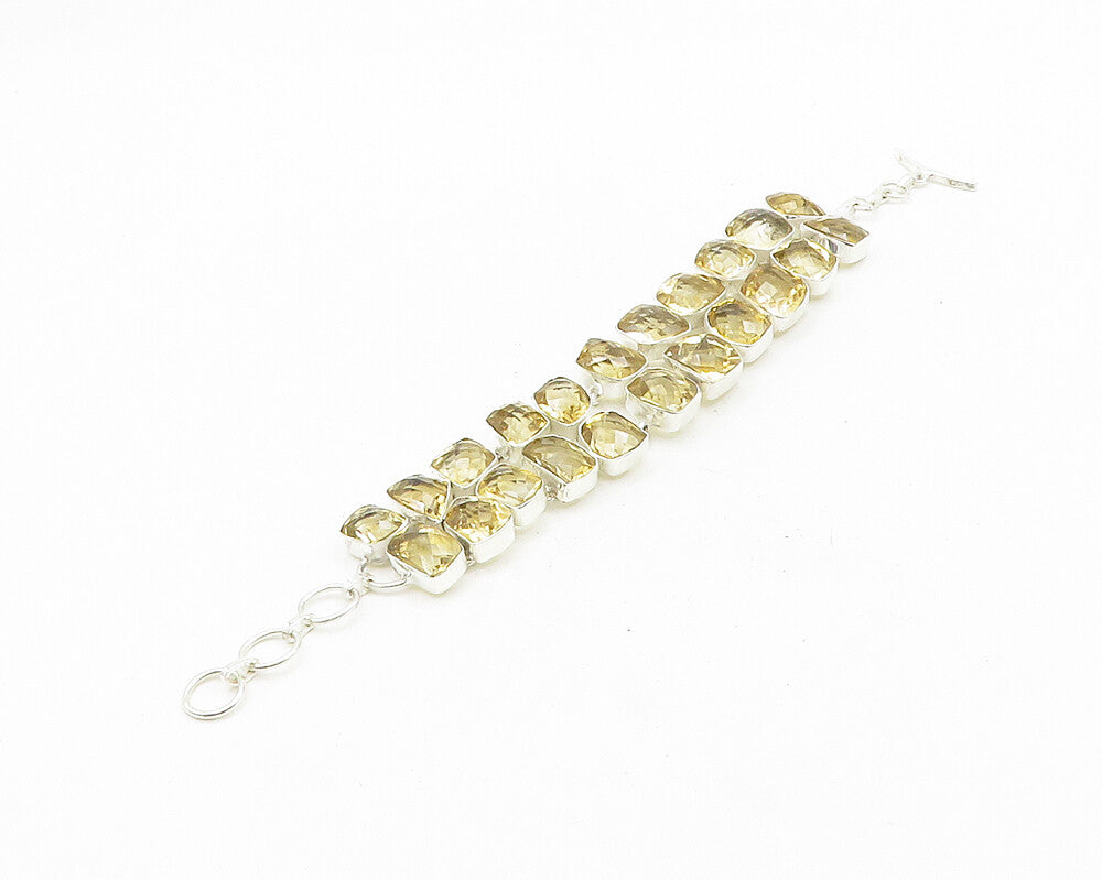 925 Sterling Silver  Shiny Faceted Citrine Cluster Chain Bracelet  BT7490