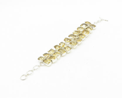 925 Sterling Silver  Shiny Faceted Citrine Cluster Chain Bracelet  BT7490