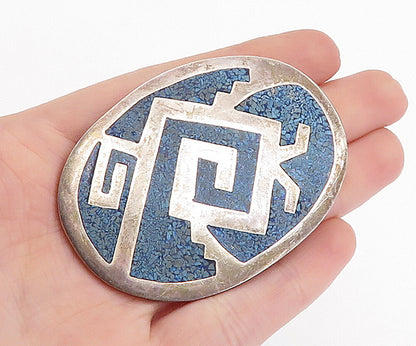 MEXICO 925 Sterling Silver  Vintage Crushed Blue Jasper Brooch Pin  BP2507