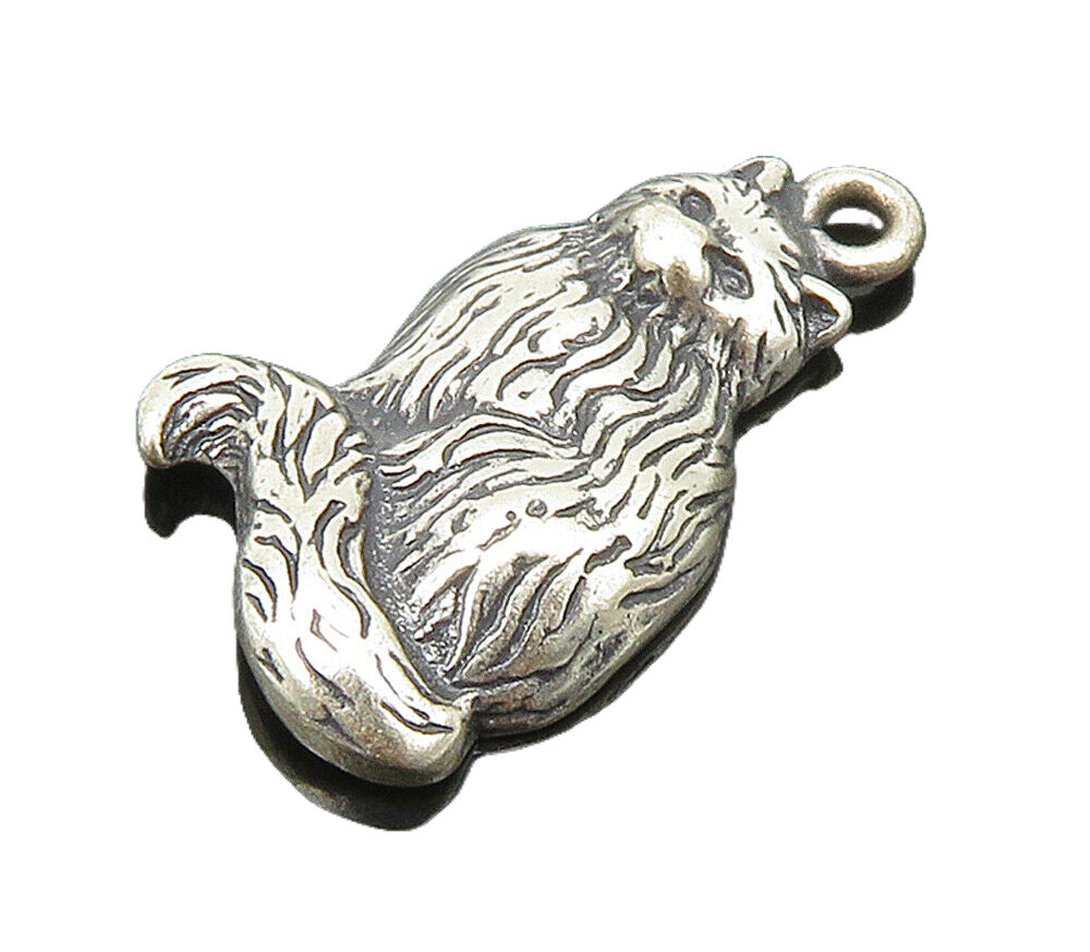925 Sterling Silver  Vintage Shiny Sitting Cat Animal Motif Pendant  PT12722