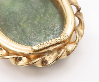 925 Sterling Silver Vintage Brooch Gold Plated Cabochon Gemstone Pin  BP1001