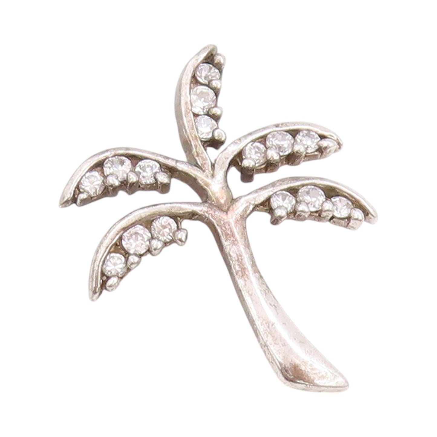 925 Sterling Silver Vintage Pendant CZ Inlay Cutout Coconut Tree Charm  PT24454