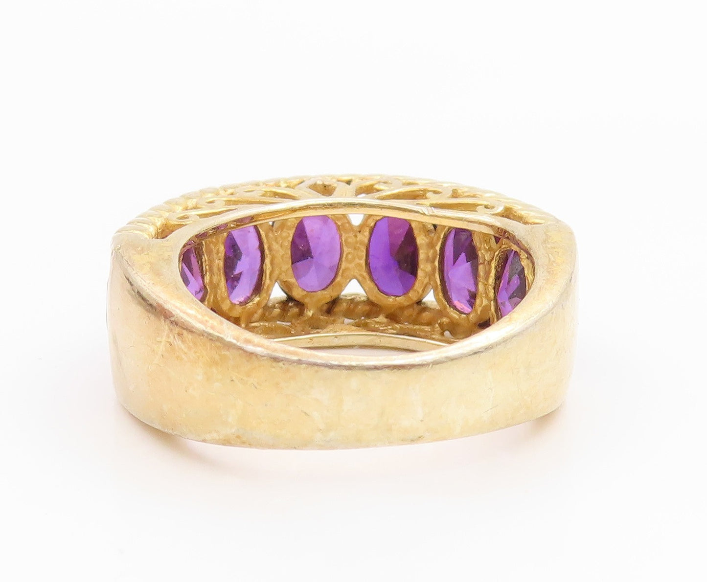 925 Sterling Silver Vintage Ring Gold Plated Oval Cut Amethyst Band Sz 7 RG35687