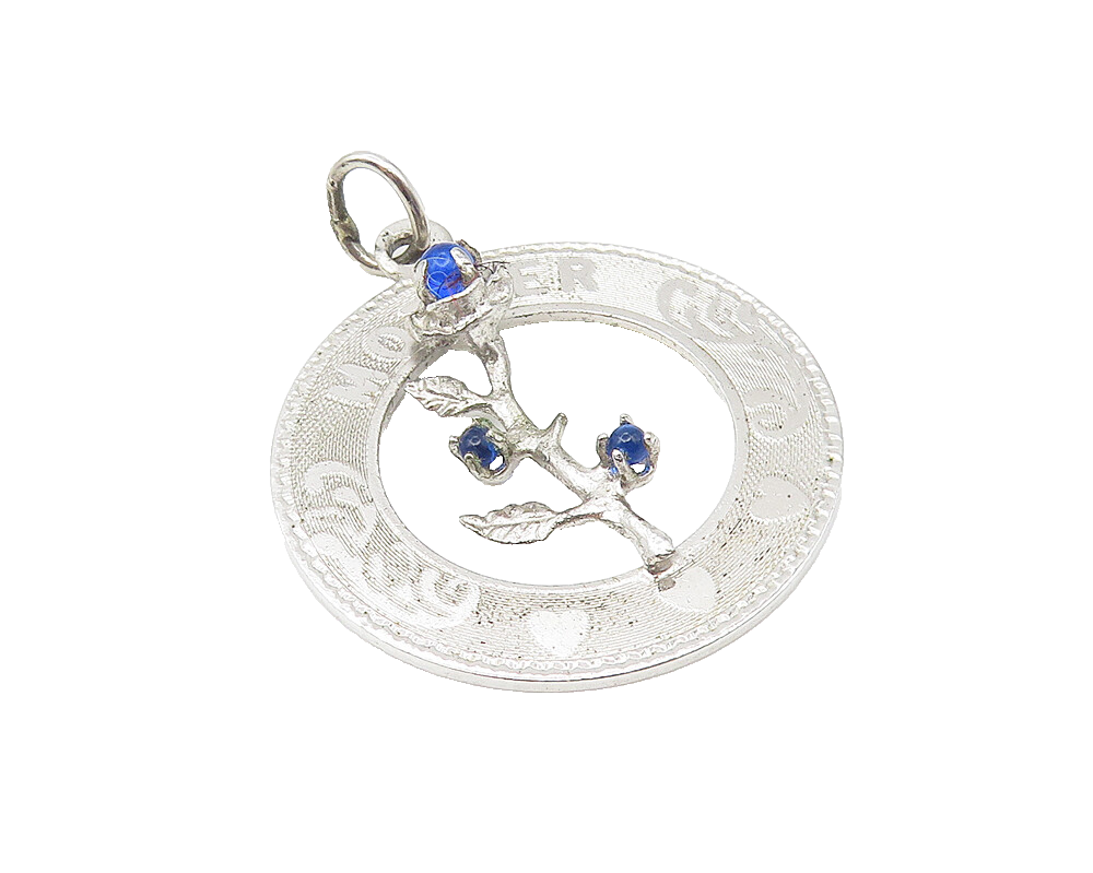 925 Sterling Silver  Petite Blue Topaz Flower Mother Love Drop Pendant  PT8557