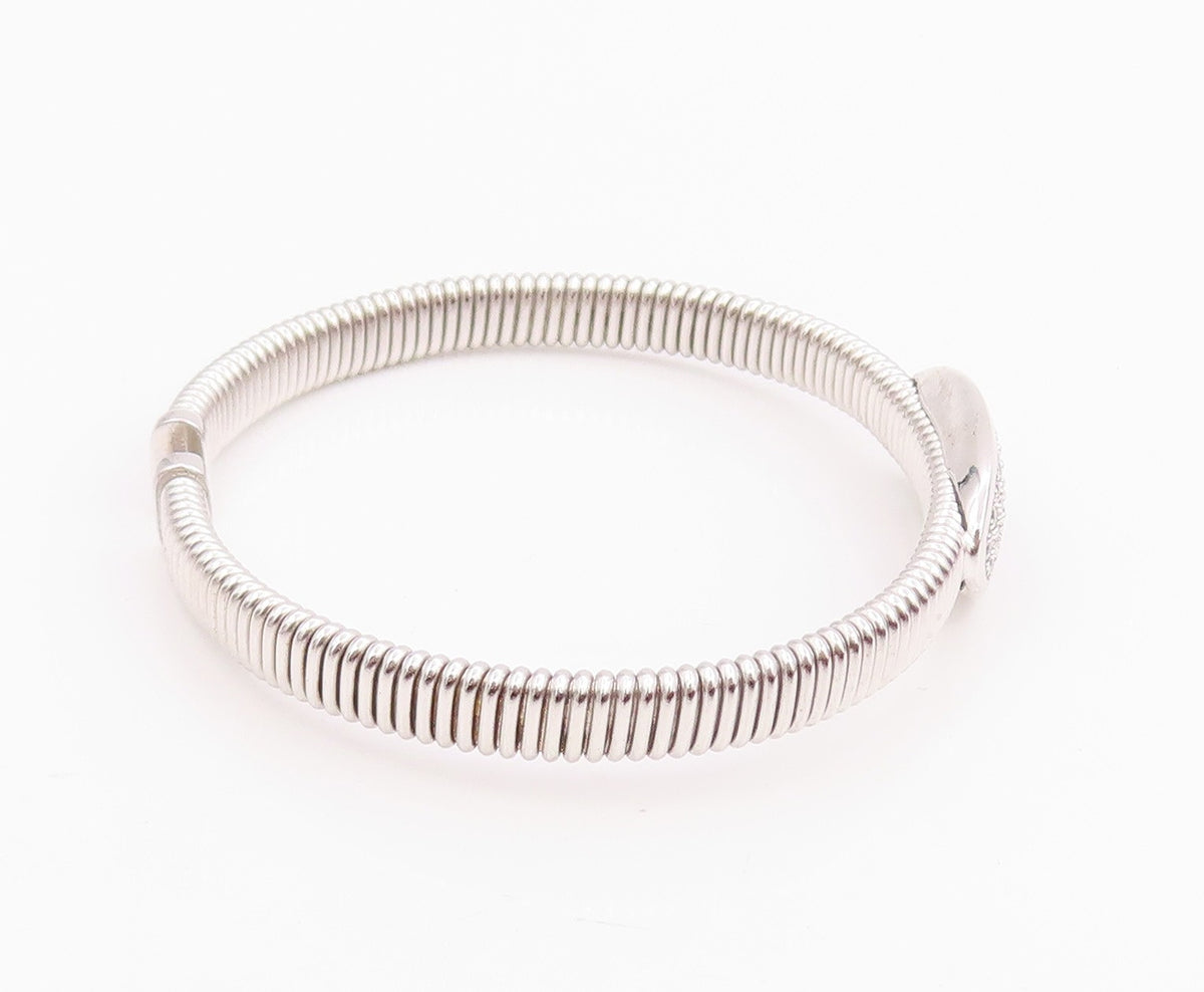 925 Sterling Silver Vintage Bracelet Elegant CZ Cluster Ribbed Cuff  BT11967