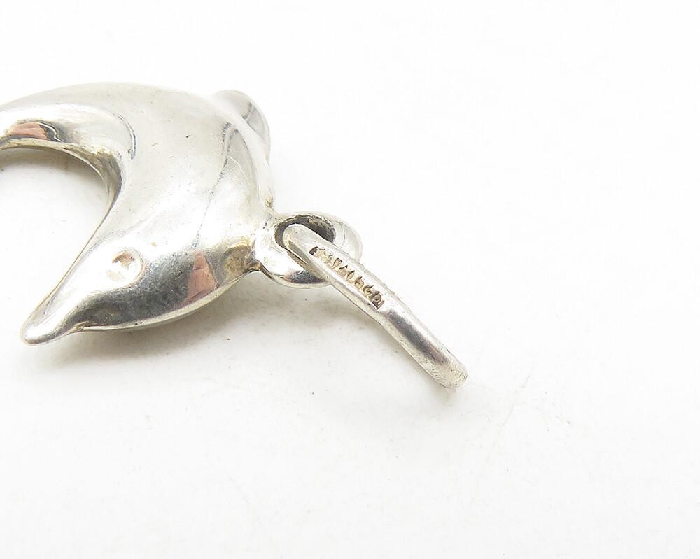 925 Sterling Silver  Vintage Petite Leaping Dolphin Motif Drop Pendant  PT9266