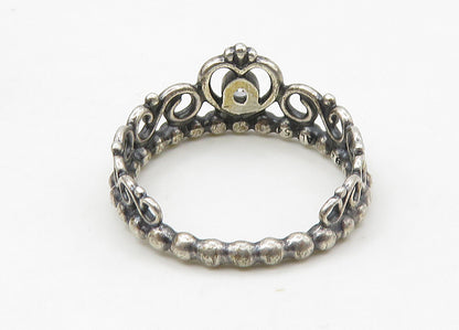 PANDORA 925 Sterling Silver  Vintage Topaz Royal Crown Band Ring Sz 7  RG21554