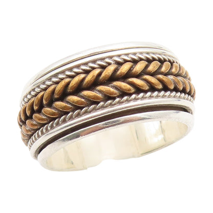 925 Sterling Silver Vintage Ring Two Tone Braided Spinning Band  Sz 7  RG33898