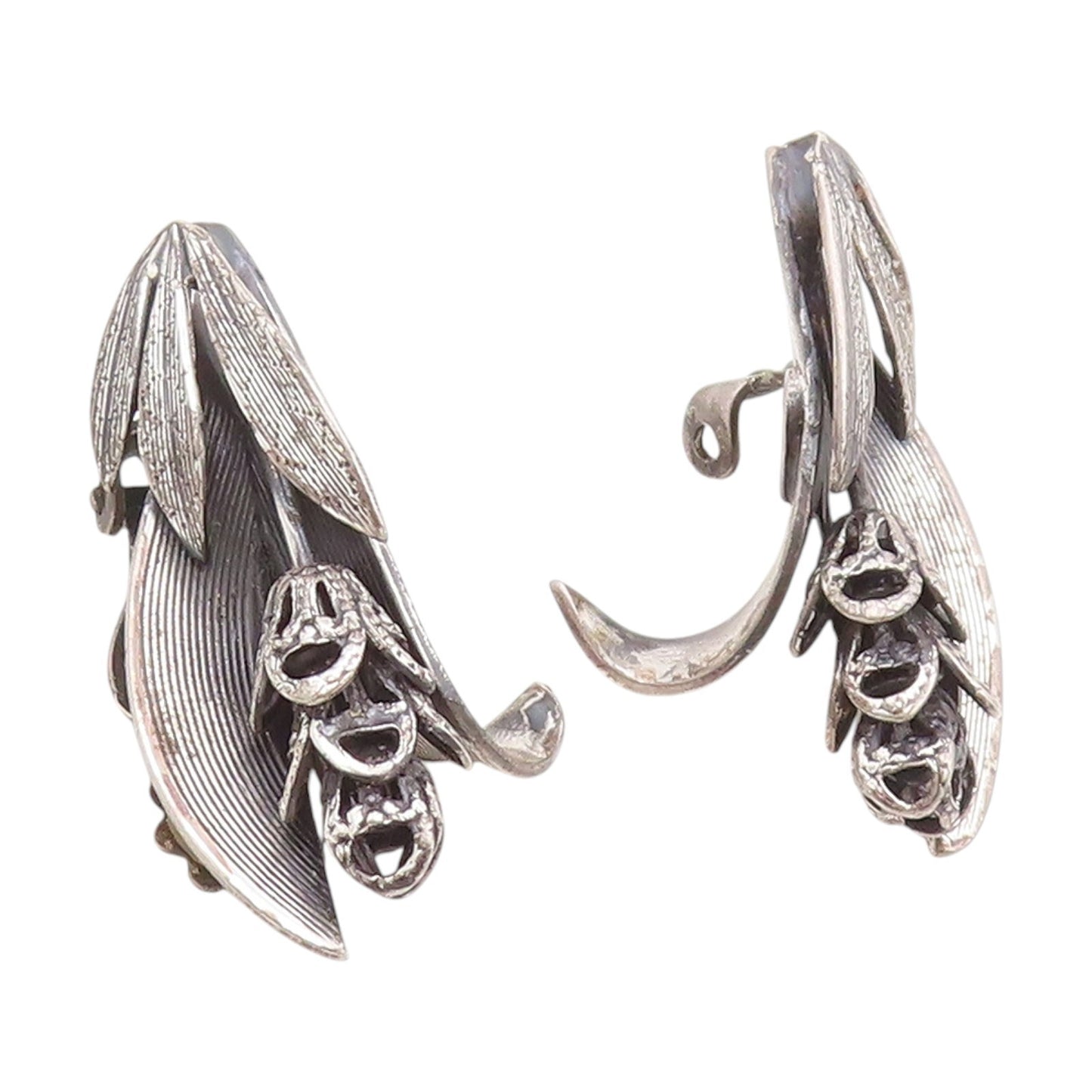 925 Sterling Silver Vintage Earrings TORTOLANI Calla Lily Floral Clip On EG14031