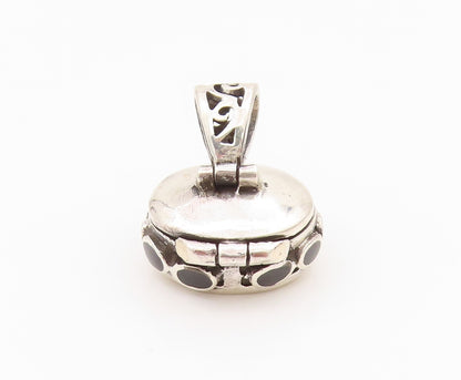 925 Sterling Silver Vintage Pendant Solid Onyx Carved Box OPENS  PT24300