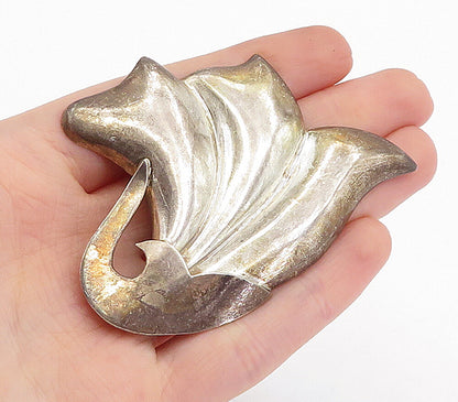 MEXICO 925 Sterling Silver  Vintage Shiny Dark Tone Flower Brooch Pin  BP1553