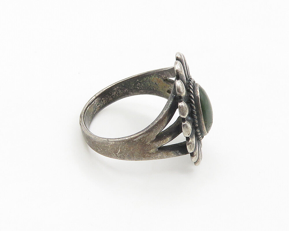 925 Sterling Silver  Vintage Antique Jasper Floral Cocktail Ring Sz 5.5  RG18422