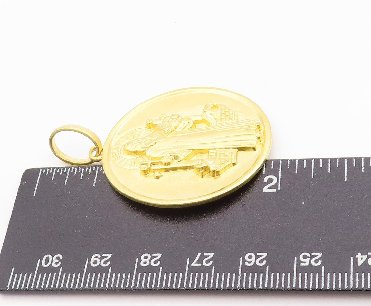 14k Gold 925 Sterling Silver Vintage Pendant Religious Carved Jesus Coin PT24609