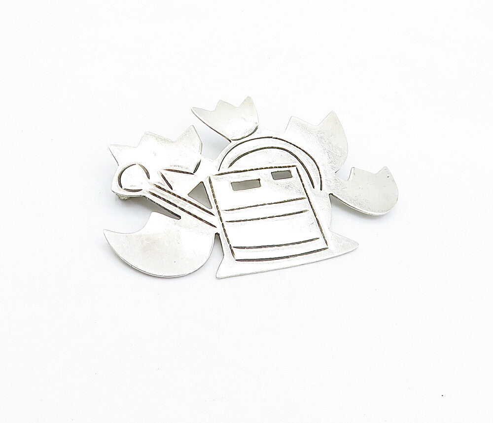 MEXICO 925 Sterling Silver  Vintage Watering Can & Flowers Brooch Pin  BP1672