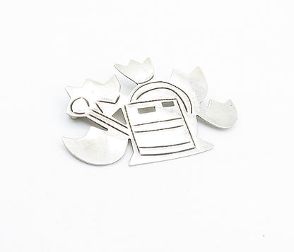 MEXICO 925 Sterling Silver  Vintage Watering Can & Flowers Brooch Pin  BP1672