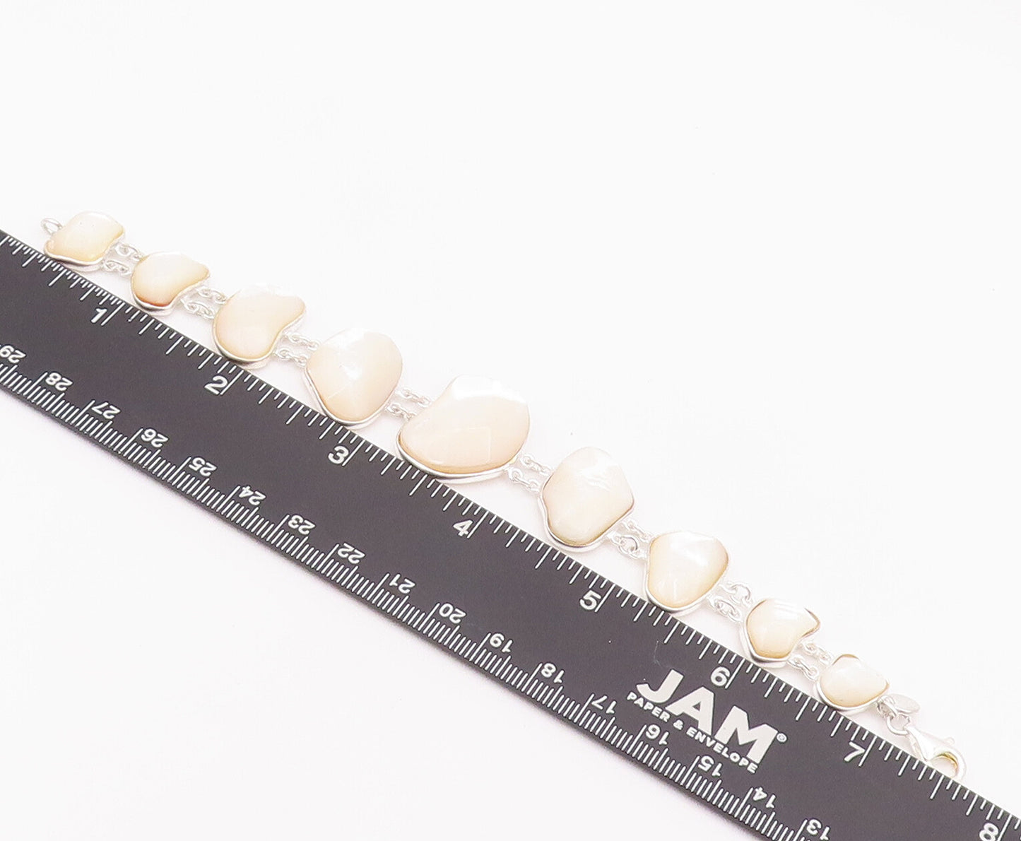 925 Sterling Silver Vintage Bracelet Amorphas Linked Mother Of Pearls  BT10367