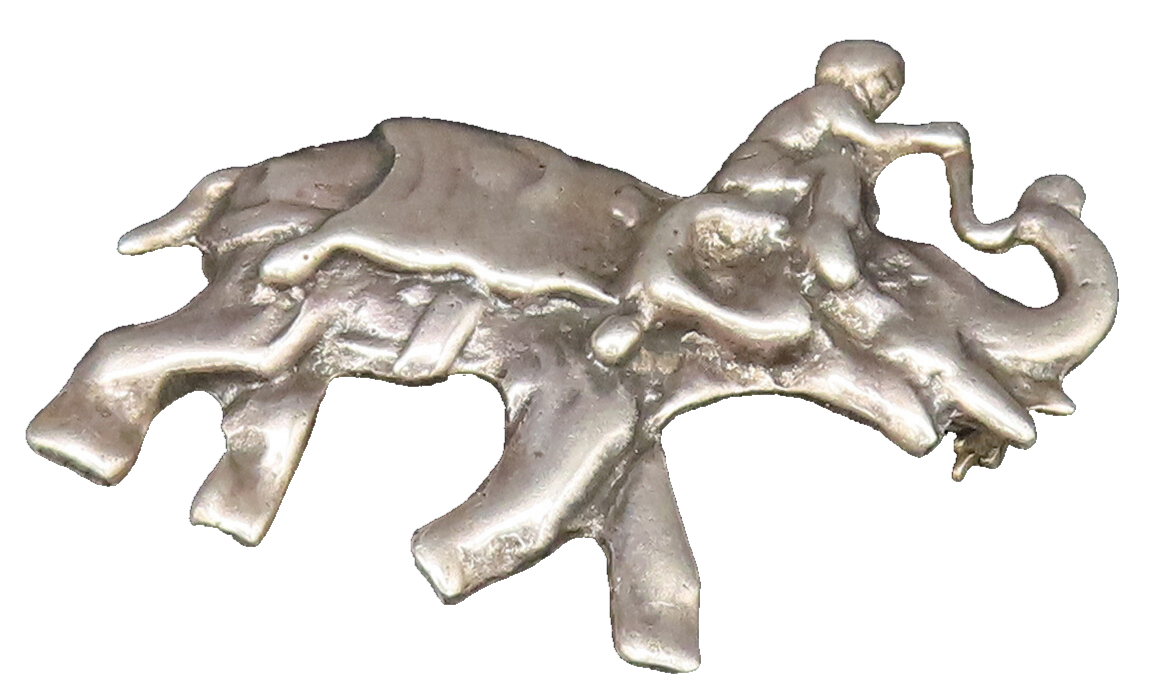 925 Sterling Silver  Vintage Man Riding Elephant Brooch Pin  BP9631