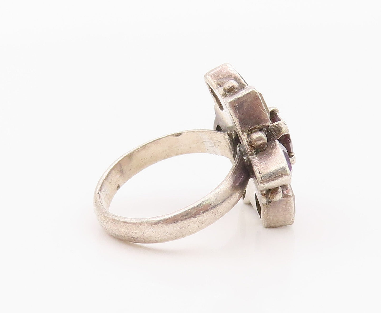925 Sterling Silver Vintage Ring Multi Gemstone Floral Petal Band  Sz 7  RG36373