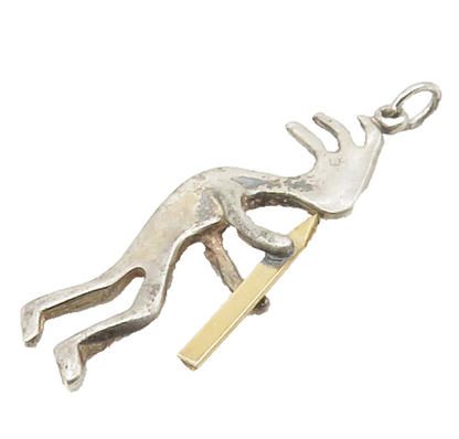 SOUTHWESTERN 925 Silver Vintage Two Tone Kokopelli Dancer Pendant PT13678