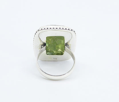 925 Sterling Silver  Peridot Cluster Square Fluted Cocktail Ring Sz 9  RG8306
