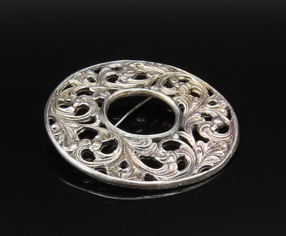 TINN NORWAY 925 Silver  Vintage Round Openwork Leaf Swirl Brooch Pin  BP9801