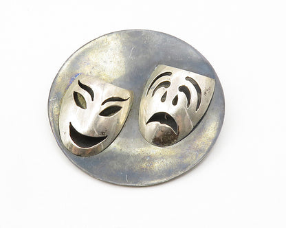 SOF MEXICO 925 Sterling Silver  Vintage Drama Theater Masks Brooch Pin  BP4181