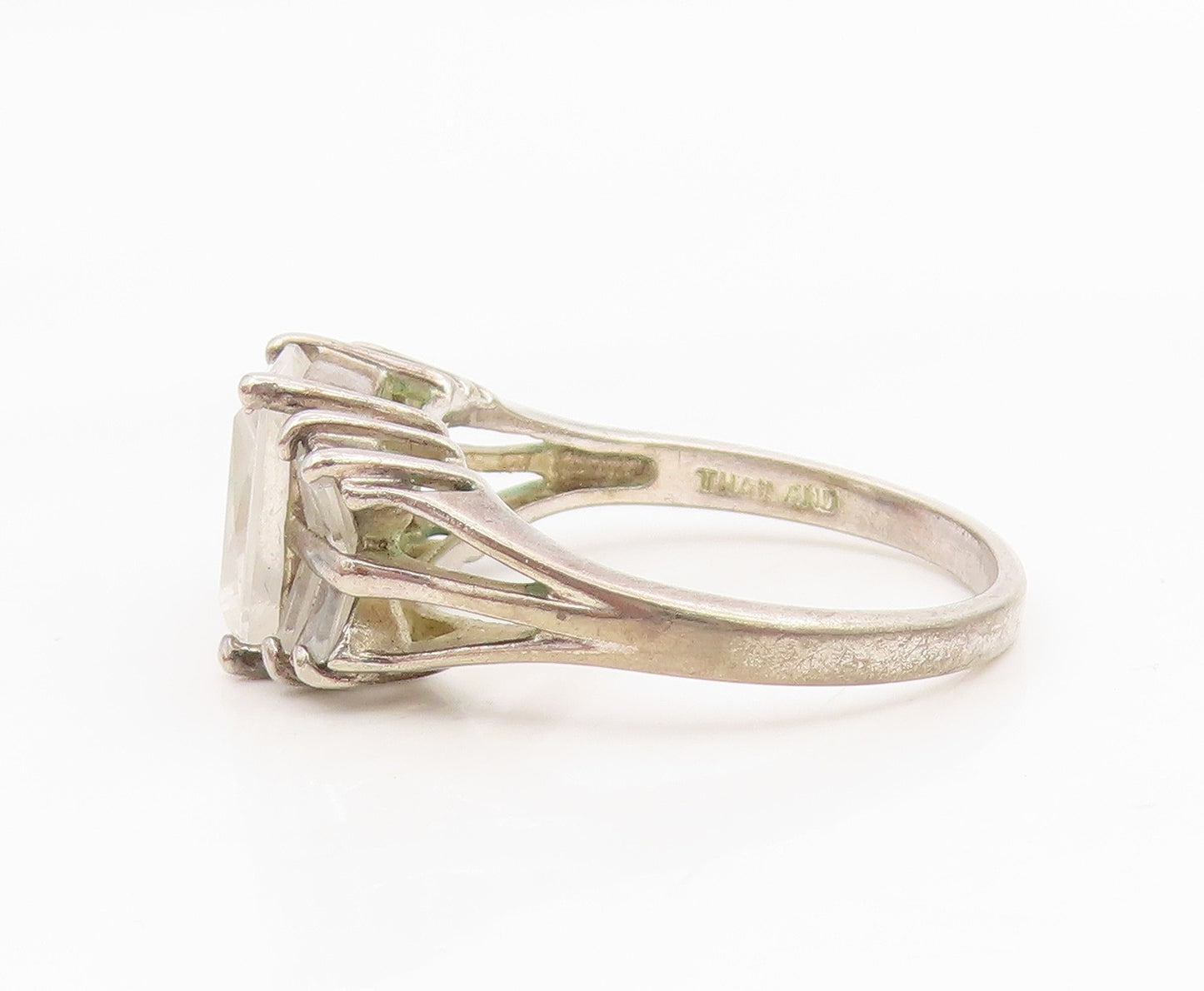 925 Sterling Silver Vintage Ring Minimalist CZ Statement Band  Sz 10  RG35005