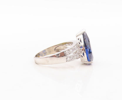 925 Sterling Silver Vintage Ring Drop Cut Sapphire & CZ Band  Sz 7  RG30945