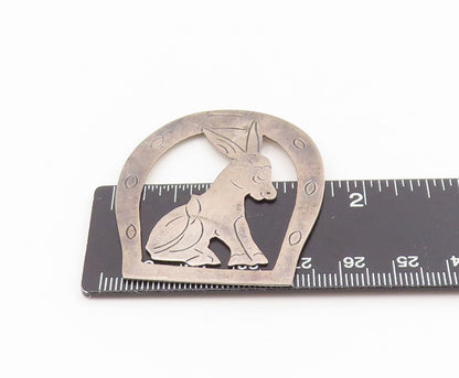 925 Sterling Silver Vintage Book Mark MEXICO Etched Donkey In Horseshoe  TR4124