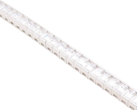 925 Sterling Silver  Vintage Cubic Zirconia Box Link Tennis Bracelet  BT8843