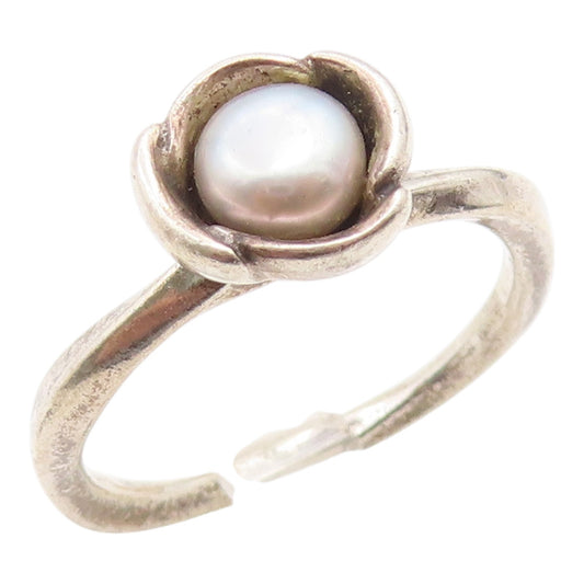 925 Sterling Silver Vintage Ring PANDORA Elegant Pearl Rose Band Sz 9.5 RG36286