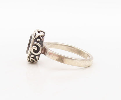925 Sterling Silver Vintage Ring Dark Tone Carved Smoky Quartz  Sz 10  RG31137