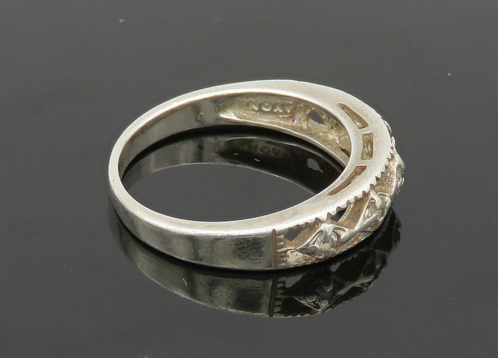 AVON 925 Silver  Vintage Topaz Diamond Shape Pattern Band Ring Sz 8  RG20756