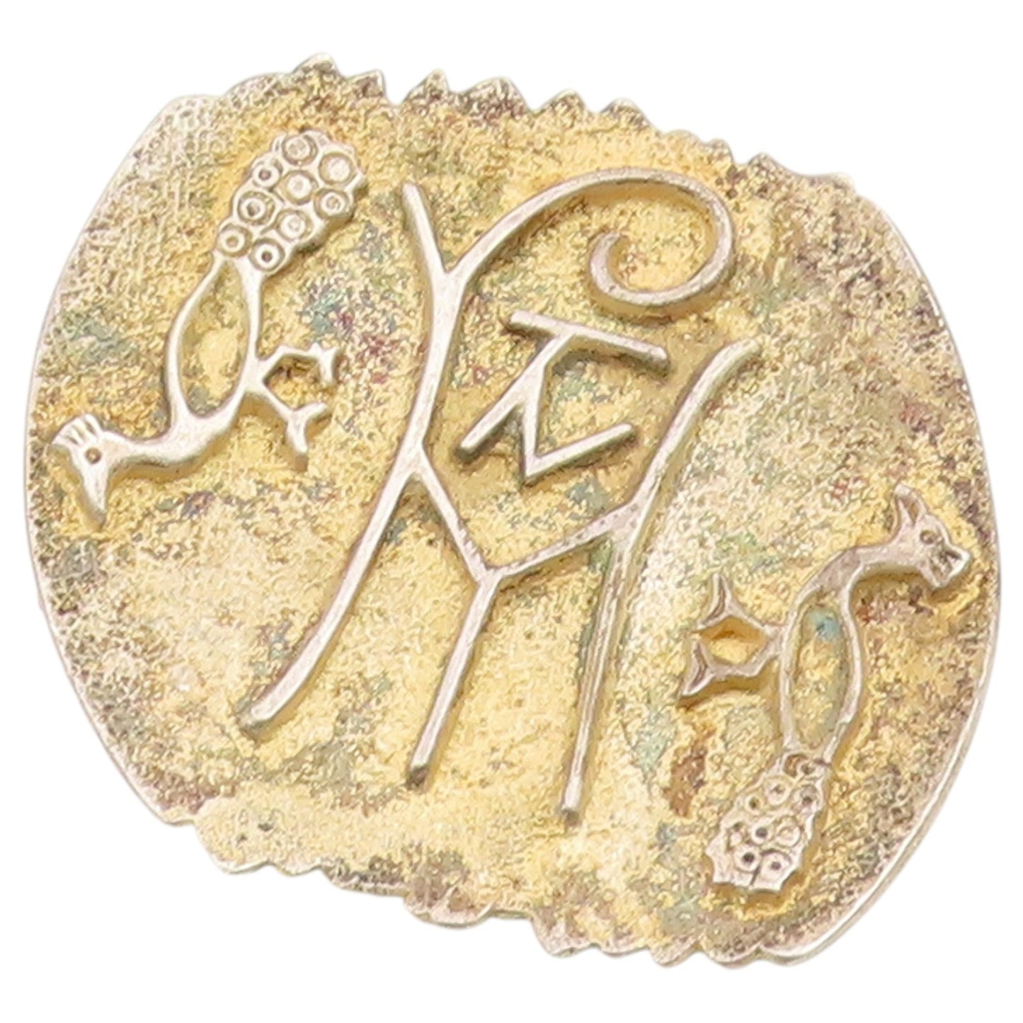 925 Sterling Silver Vintage Brooch Pin Antique Byzantine Monogram Bird  BP12617