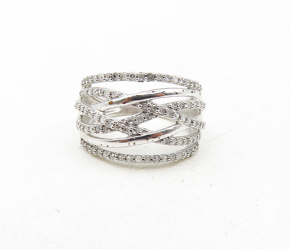 925 Sterling Silver  Shiny Genuine Diamonds Interlaced Band Ring Sz 5  RG9283