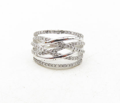 925 Sterling Silver  Shiny Genuine Diamonds Interlaced Band Ring Sz 5  RG9283