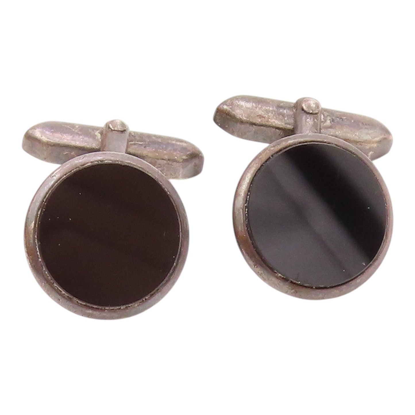 925 Sterling Silver  Vintage Minimalist Round Black Onyx Cuff Links  TR3441