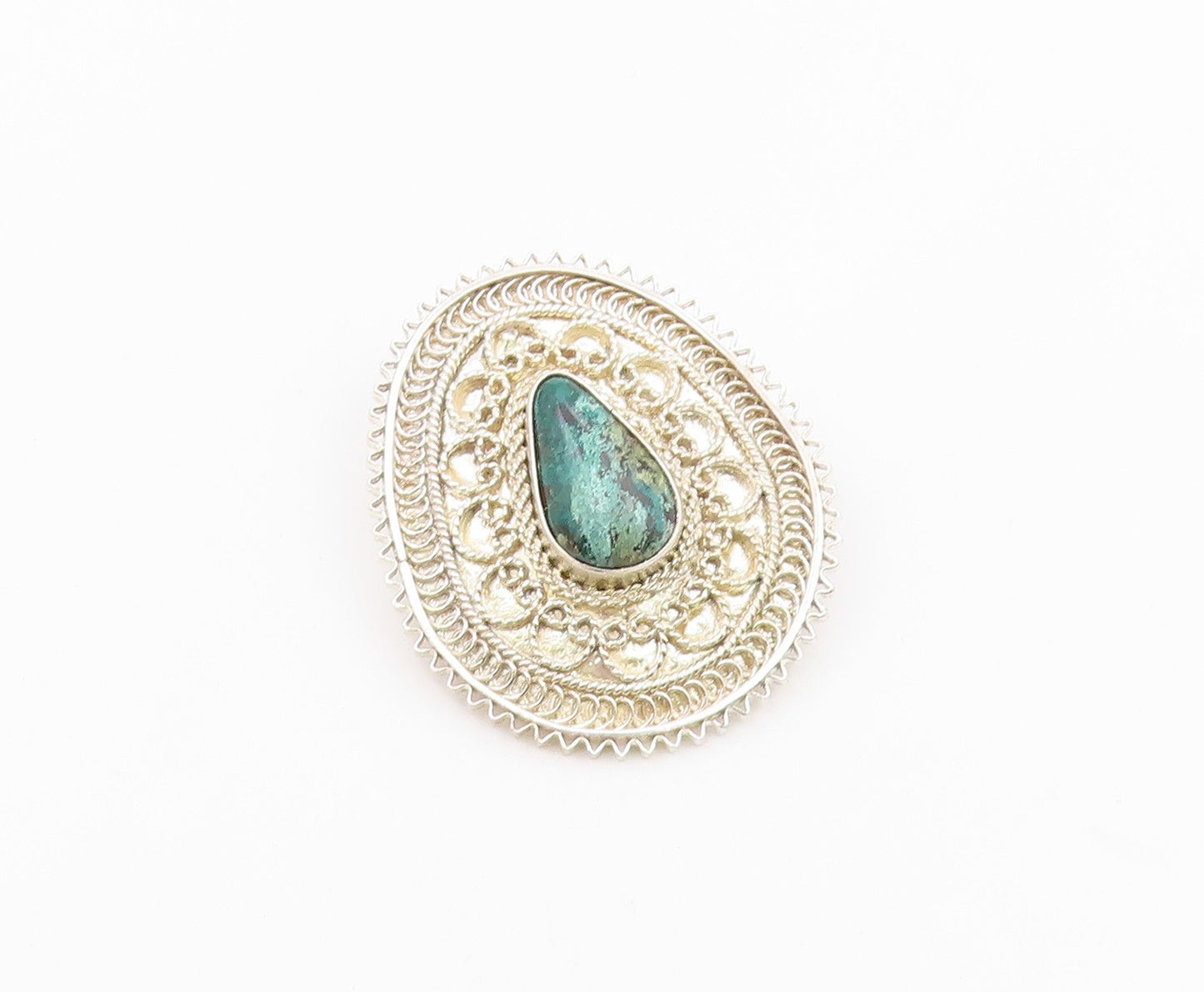 ISRAEL 925 Silver  Vintage Eilat Stone Pretzel Swirl Twist Brooch Pin  BP6914