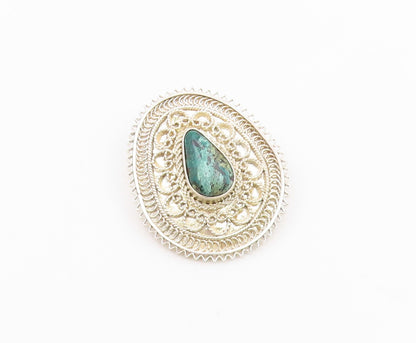 ISRAEL 925 Silver  Vintage Eilat Stone Pretzel Swirl Twist Brooch Pin  BP6914